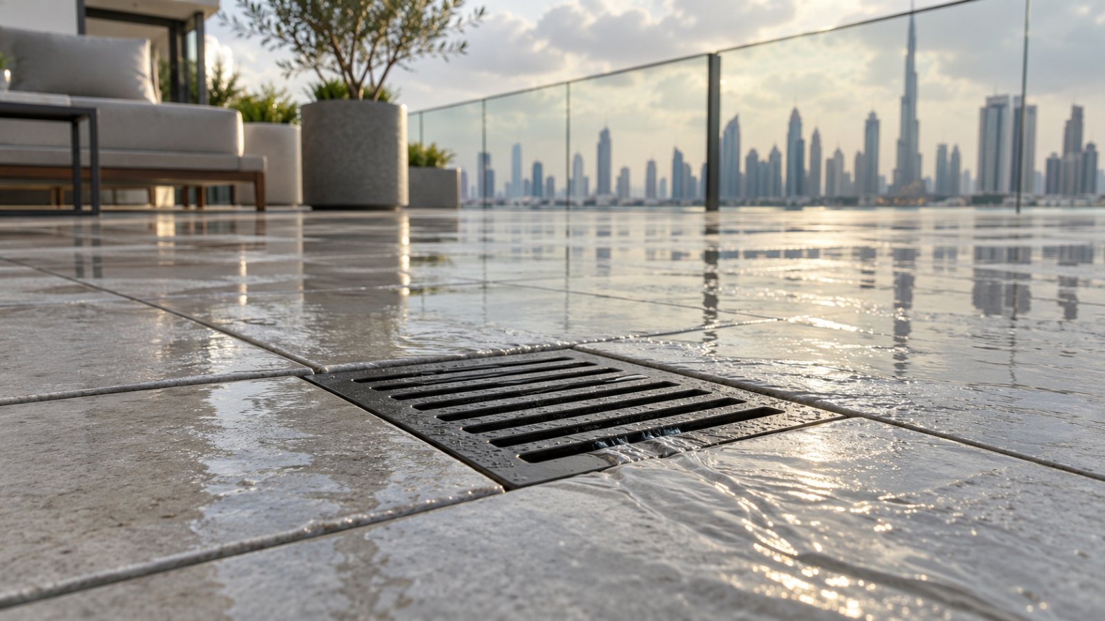 flat roof drain roof terrace dubai