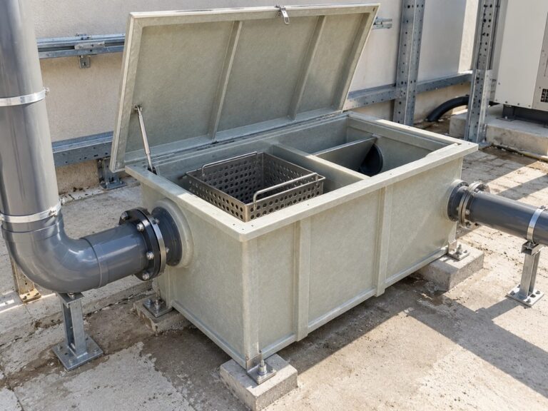 GRP chamber with removable stainless steel sediment bucket