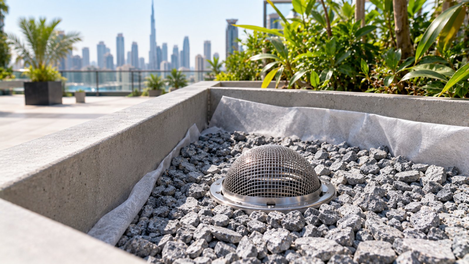 planter drain mesh dome podium dubai