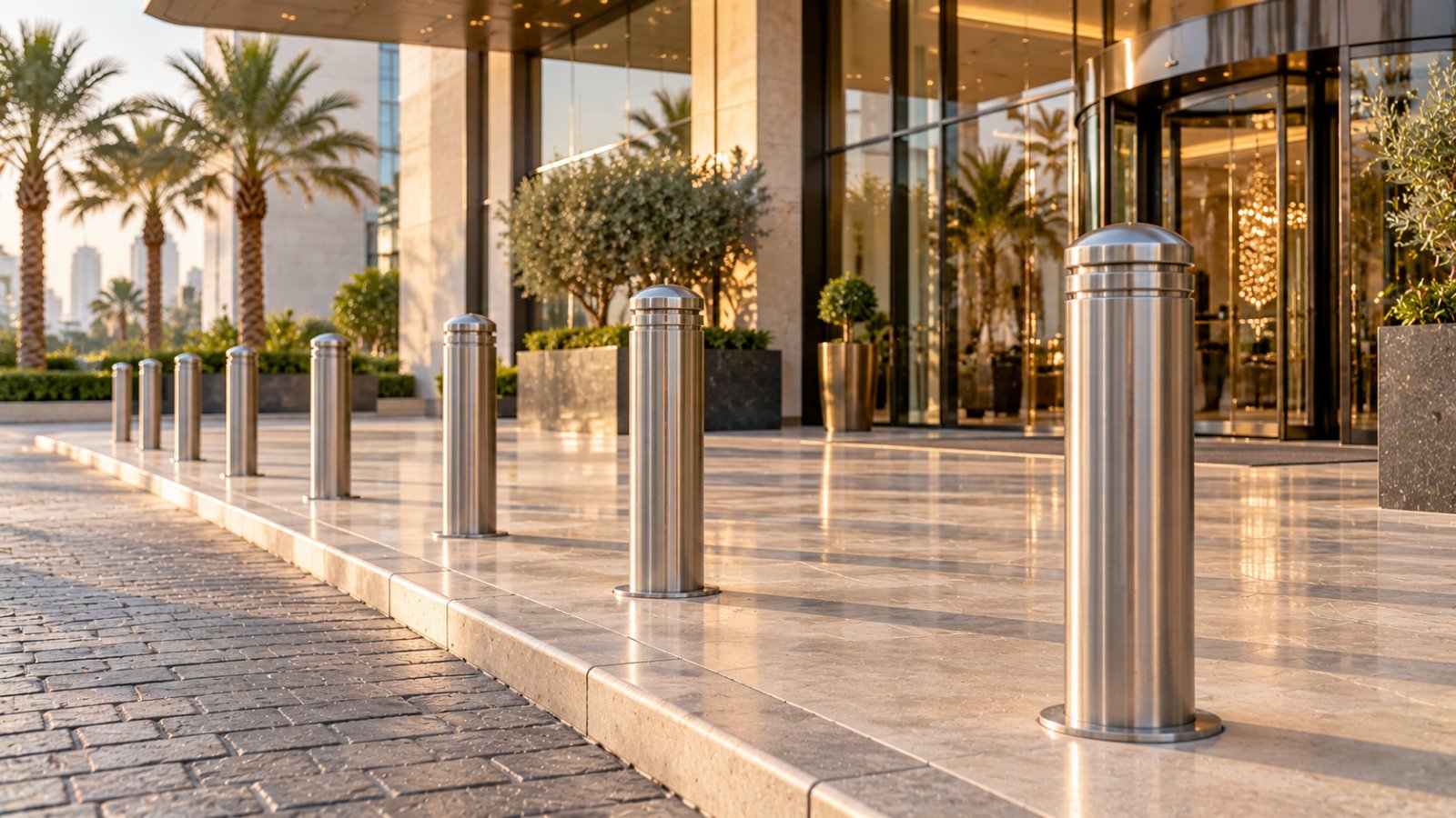 stainless steel bollards hotel entrance dubai