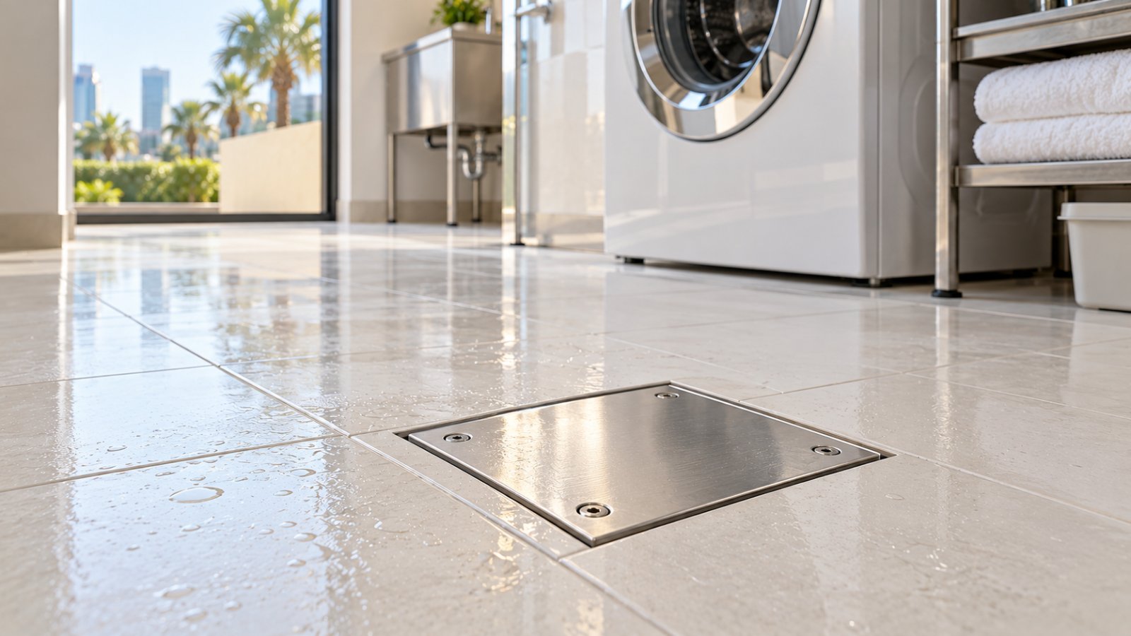 stainless steel floor drain with lid utility room dubai