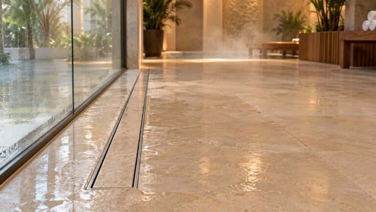 AISI 316 stainless steel tile-insert spa channel in a hotel spa wet area in Dubai